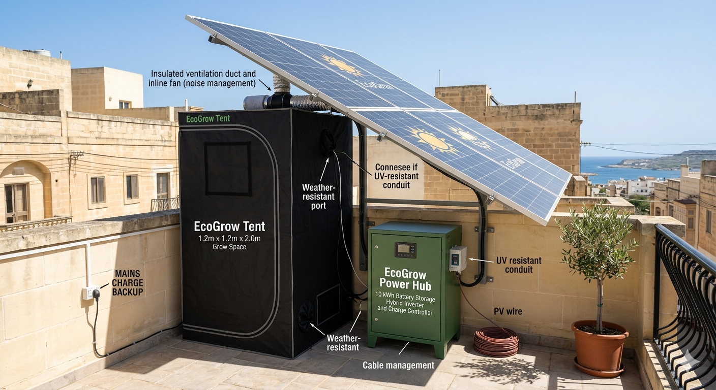 EcoGrow balcony grow tent with solar panel